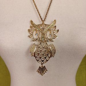 NEW IN BOX Vintage 70s HUGE Articulated Kitschy Owl Pendant